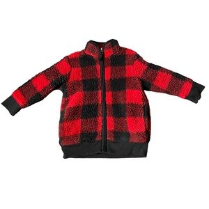 Cat & Jack Baby Kids Sherpa Plaid Red Black Warm Cozy Sweater 18 Months